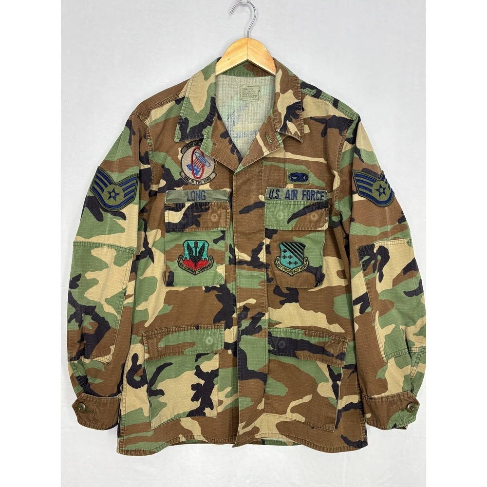US Air Force Uniform Men's Woodland Camo Weather Combat Patches Vintage Medium